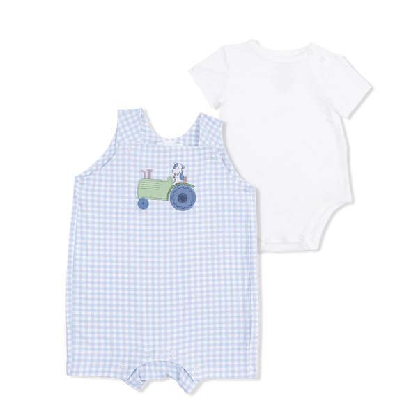 Cute Farm Animals Applique - Overall Shortie with Short Sleeve Bodysuit