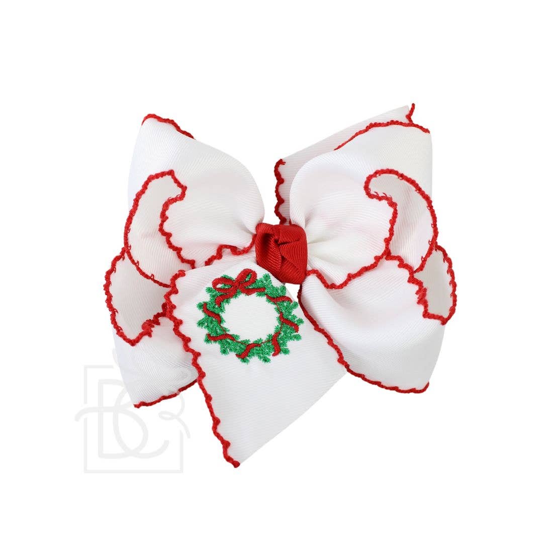 Embroidered Wreath Crochet Edge Hair bow 5.5"