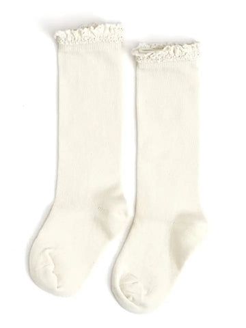 Ivory Lace Top Knee High Socks