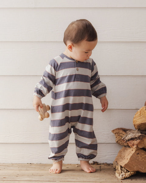 Henley Jumpsuit Sage Stripe