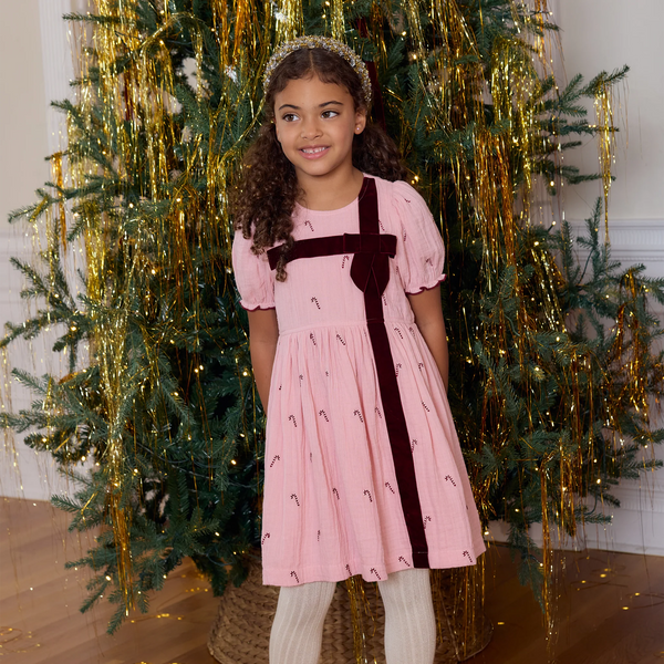 Girls Liliana Dress- pink velvet bow