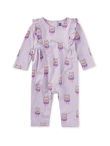 Ruffle Shoulder Baby Romper -Bow Tie Cats