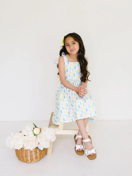 Valerie Dress in Marshmallow Bunny Girls Pocket Twirl Dress