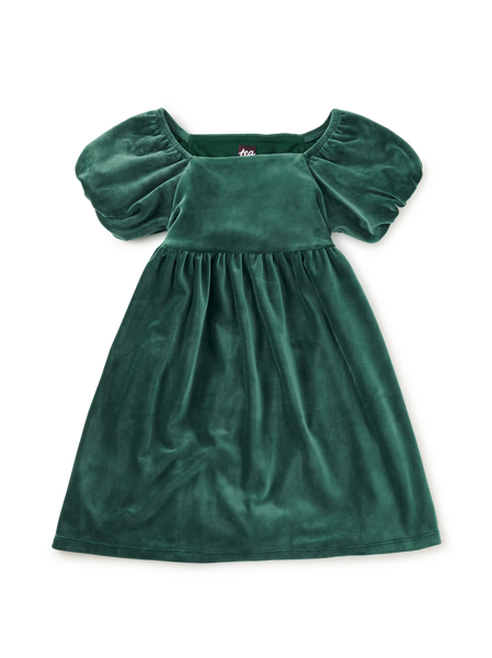 Puff Shoulder Velour Dress- Pineneedle