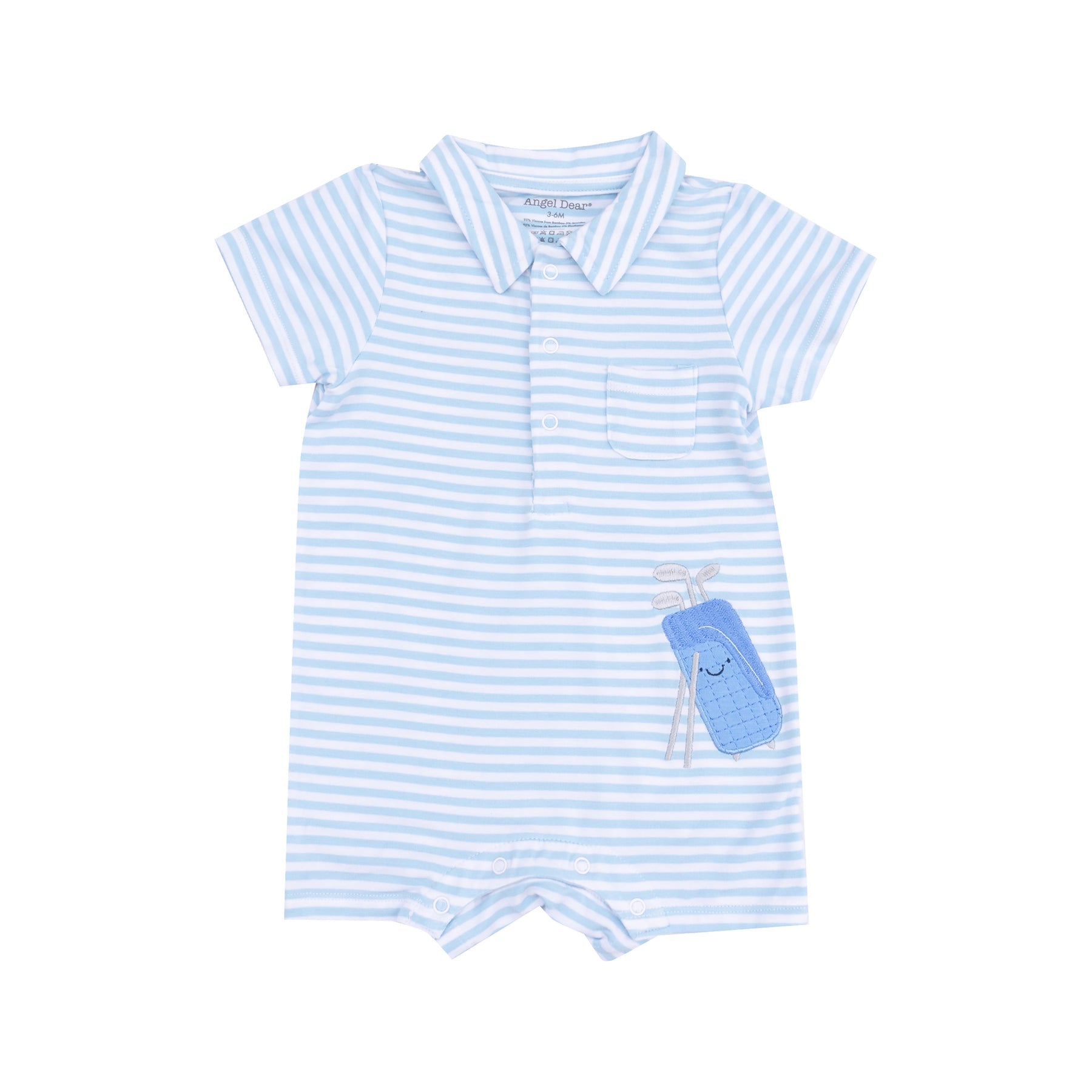 Polo Shortie with Applique- Golf Blue Stripe