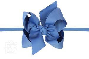 1/4" NYLON PANTYHOSE HEADBAND W/ SCALLOPED EDGE BOW: Denim Blue / 5.5" Huge