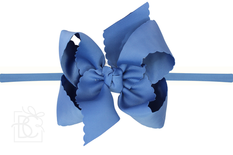 1/4" NYLON PANTYHOSE HEADBAND W/ SCALLOPED EDGE BOW: Denim Blue / 5.5" Huge