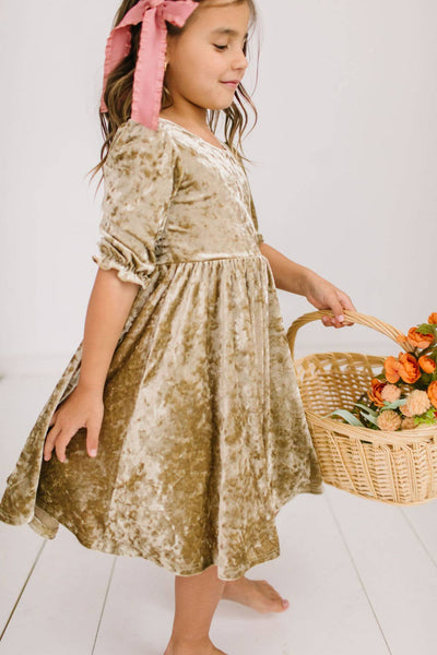 Pippa Dress in Gold Crushed Velvet