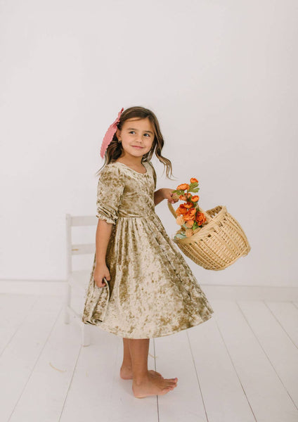 Pippa Dress in Gold Crushed Velvet