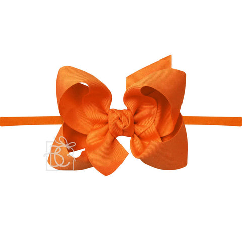 1/4" NYLON PANTYHOSE HEADBAND W/SIGNATURE GROSGRAIN BOW: ORANGE / 4.5" Large