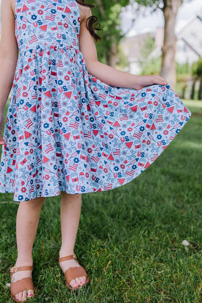 Sofia Dress in Blue Celebration | Girls Twirl Dress
