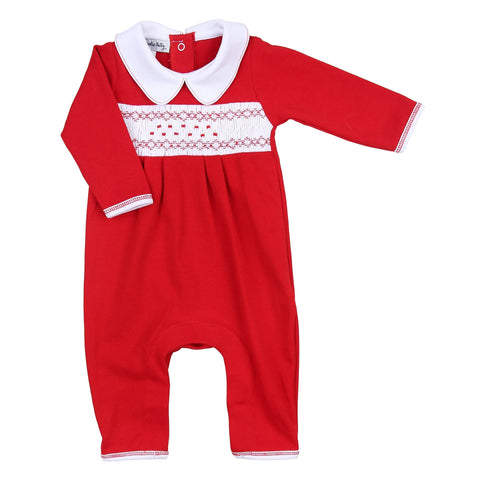 Cora Cooper Smock Collared Playsuit-Red