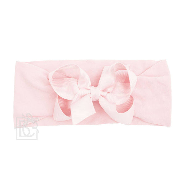 WIDE PANTYHOSE HEADBAND W/CLASSIC GROSGRAIN BOW: WHITE / 3+ Months / 4.5" Large
