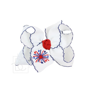 Embroidered Patriotic Crochet Edge Bow w/ firework embroidery