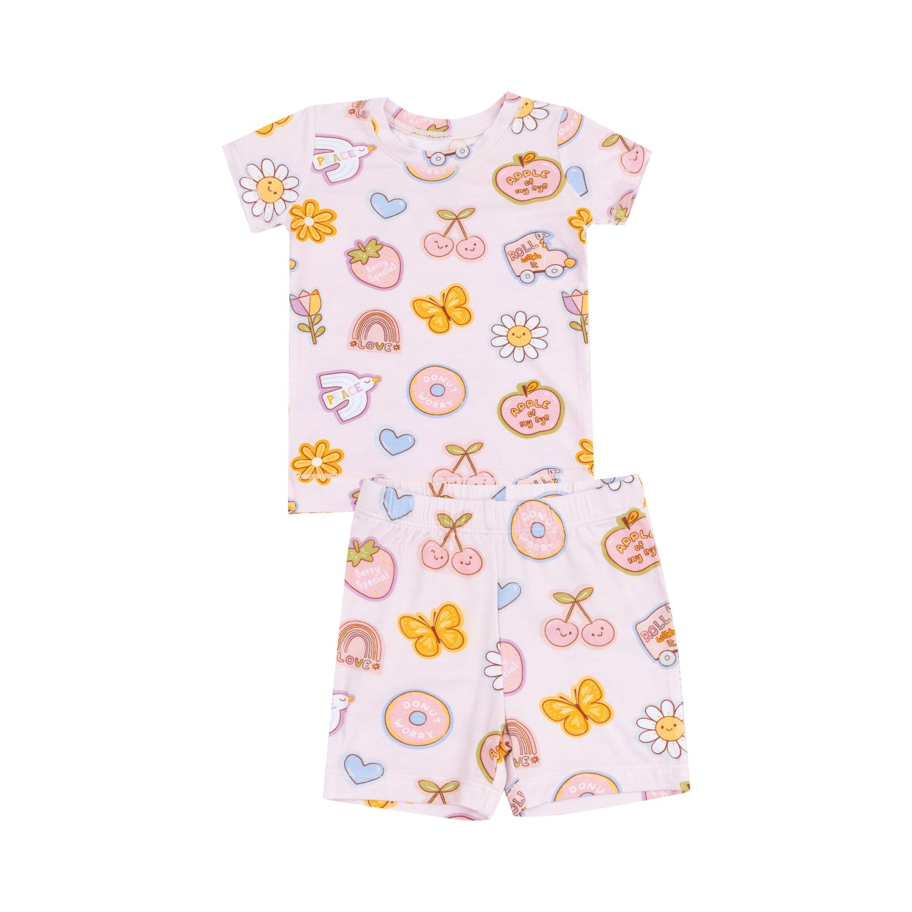 Groovy Vibes Stickers Pink-  Loungewear Short Set