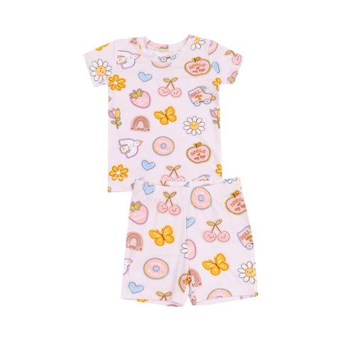 Groovy Vibes Stickers Pink-  Loungewear Short Set
