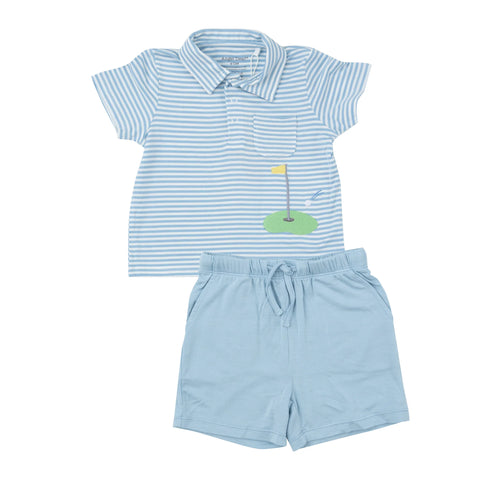 Dream Blue Stripe Golf Polo Shirt & Short Set