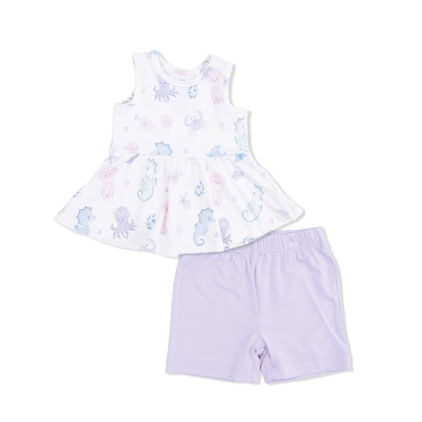 Floral Sea Creatures - Peplum Tank Top and Bike Short