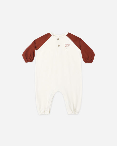 Henley Jumpsuit Brick Color Block