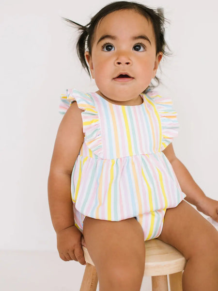 Amelia Romper in Pastel Stripe | Baby Girl Bubble