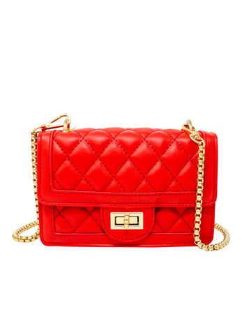 Classic Quilted Large Flap Handbag- Red