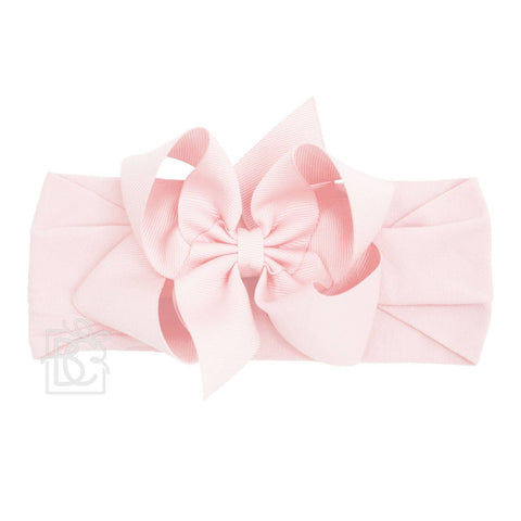 WIDE PANTYHOSE HEADBAND W/CLASSIC GROSGRAIN BOW: LIGHT PINK / 3+ Months / 4.5" Large