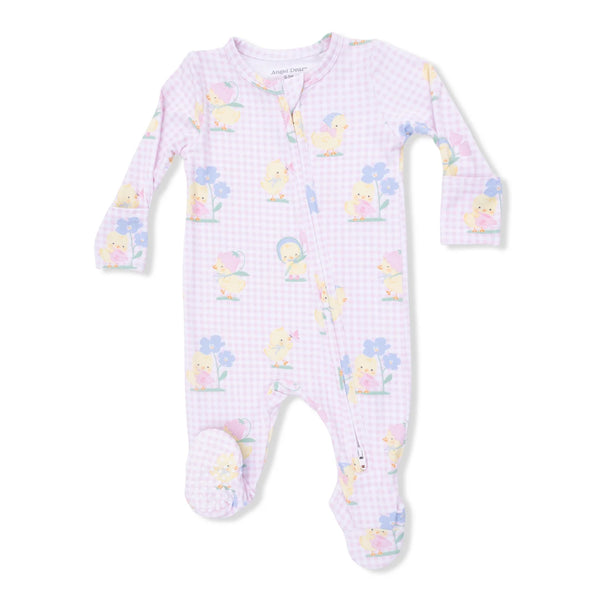 Vintage Spring Ducklings Pink - 2 Way Zipper Footie