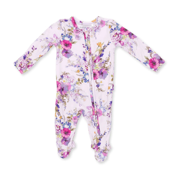 Dahila Floral- 2 Way Ruffle Back Zipper Footie