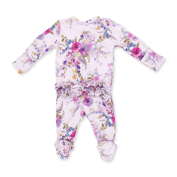 Dahila Floral- 2 Way Ruffle Back Zipper Footie