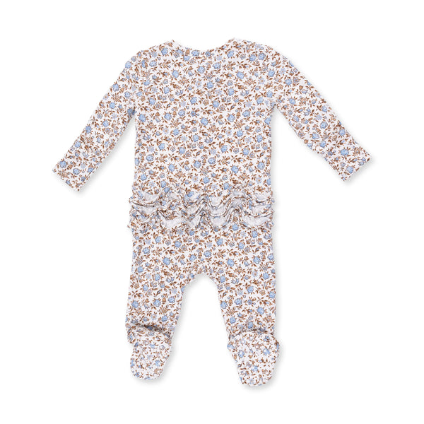 Hazel Floral - 2 Way Ruffle Back Zipper Footie