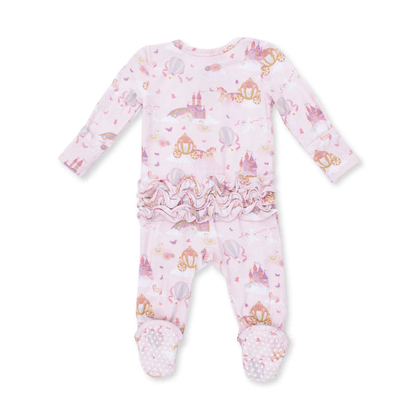 Princess Unicorns and Castle - 2 Way Ruffle Back Zipper Footie