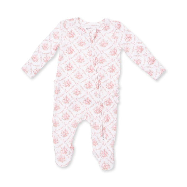 Rose Bow Lattice - 2 Way Ruffle Back Zipper Footie