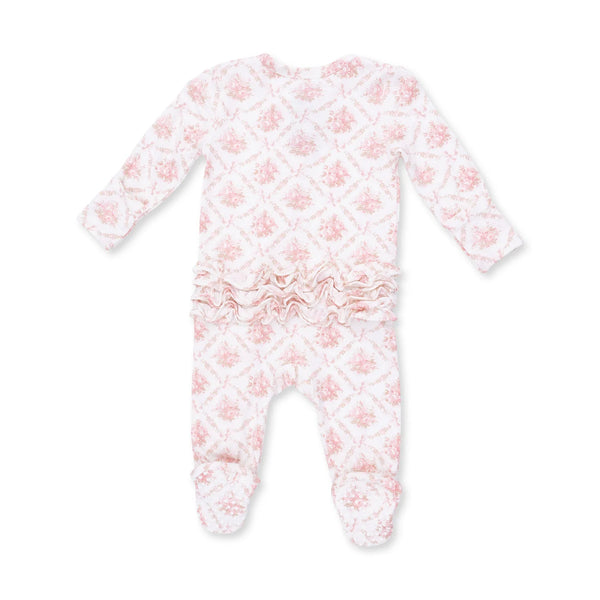 Rose Bow Lattice - 2 Way Ruffle Back Zipper Footie