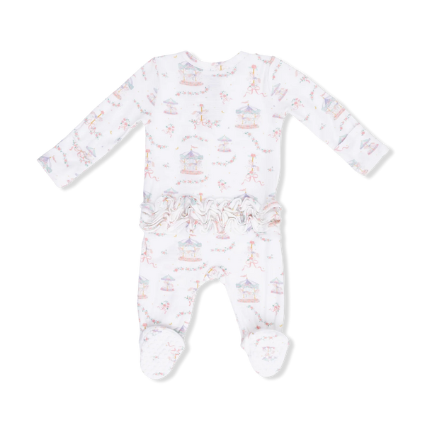 Carousel with Bows - 2 Way Ruffle Back Zipper Footie