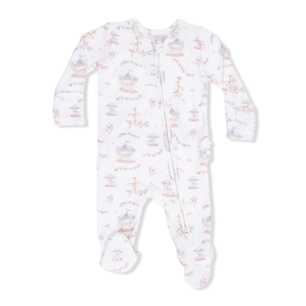 Carousel with Bows - 2 Way Ruffle Back Zipper Footie