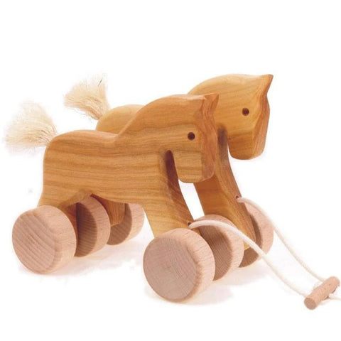 Double Natural Horses  Pull Toy