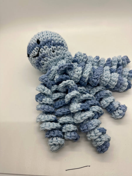 Hand crochet octopus for preemies in variegated blue