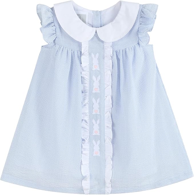 Light Blue Easter Bunny Ruffle Yoke Dress