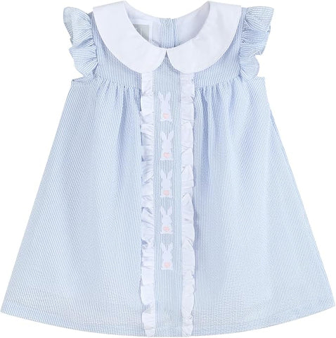 Light Blue Easter Bunny Ruffle Yoke Dress