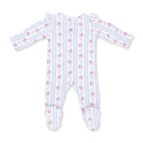 Anna Floral Stripe- 2 Way Ruffle Back Zipper Footie