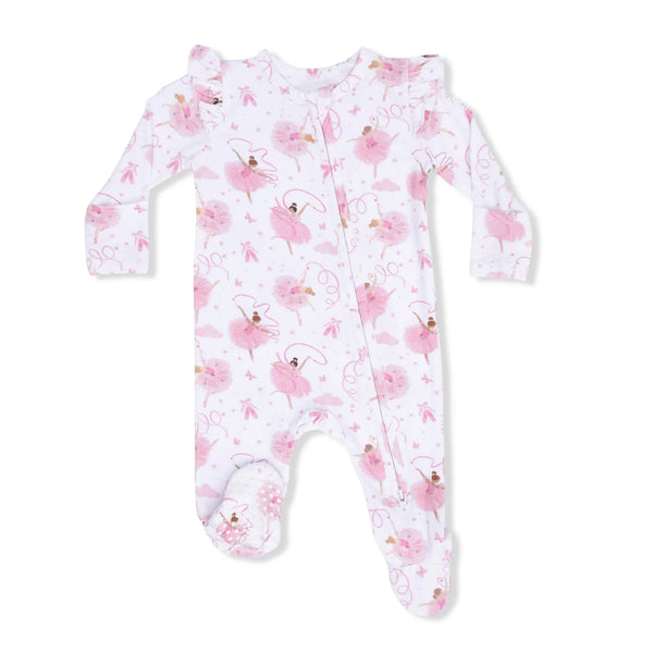 Ribbon Ballerinas - 2 Way Ruffle Sleeve Zipper Footie