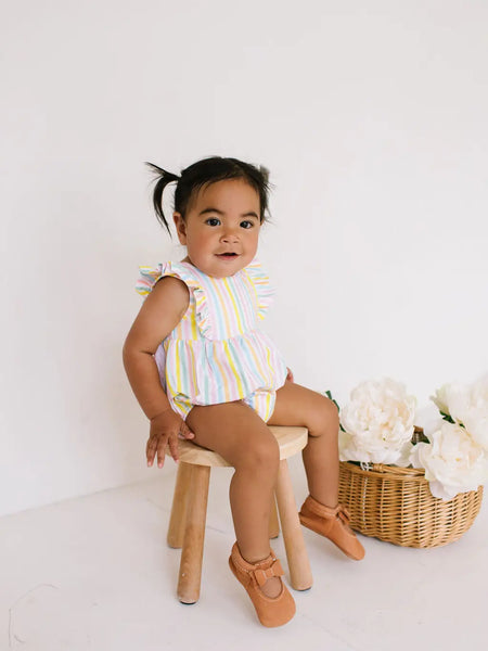 Amelia Romper in Pastel Stripe | Baby Girl Bubble