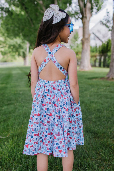 Sofia Dress in Blue Celebration | Girls Twirl Dress