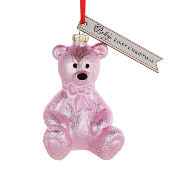 Baby's First Christmas Pink Bear Milestone Ornament - 3x4in