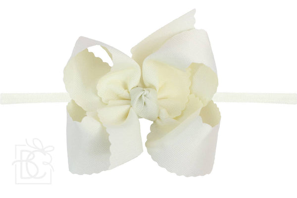 1/4" NYLON PANTYHOSE HEADBAND W/ SCALLOPED EDGE BOW