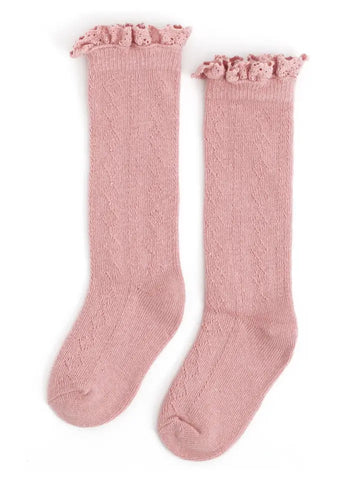 Blush Fancy Lace Knee High Socks