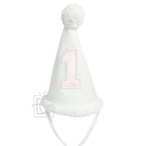 1st Birthday White Line with Light Pink Satin Number