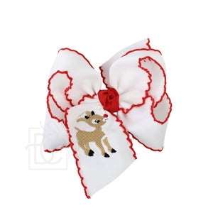 Embroidered Rudolf 5.5" Huge Crochet Edge Hair Bows