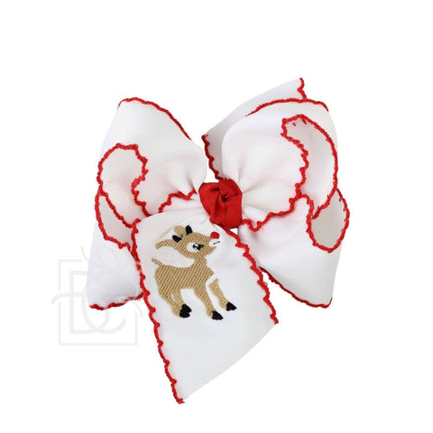 Embroidered Rudolf 5.5" Huge Crochet Edge Hair Bows