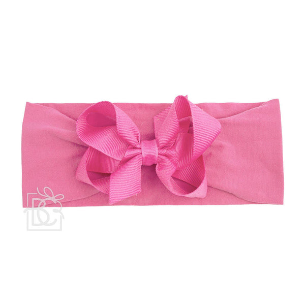 WIDE PANTYHOSE HEADBAND W/CLASSIC GROSGRAIN BOW: RED / 3+ Months / 4.5" Large